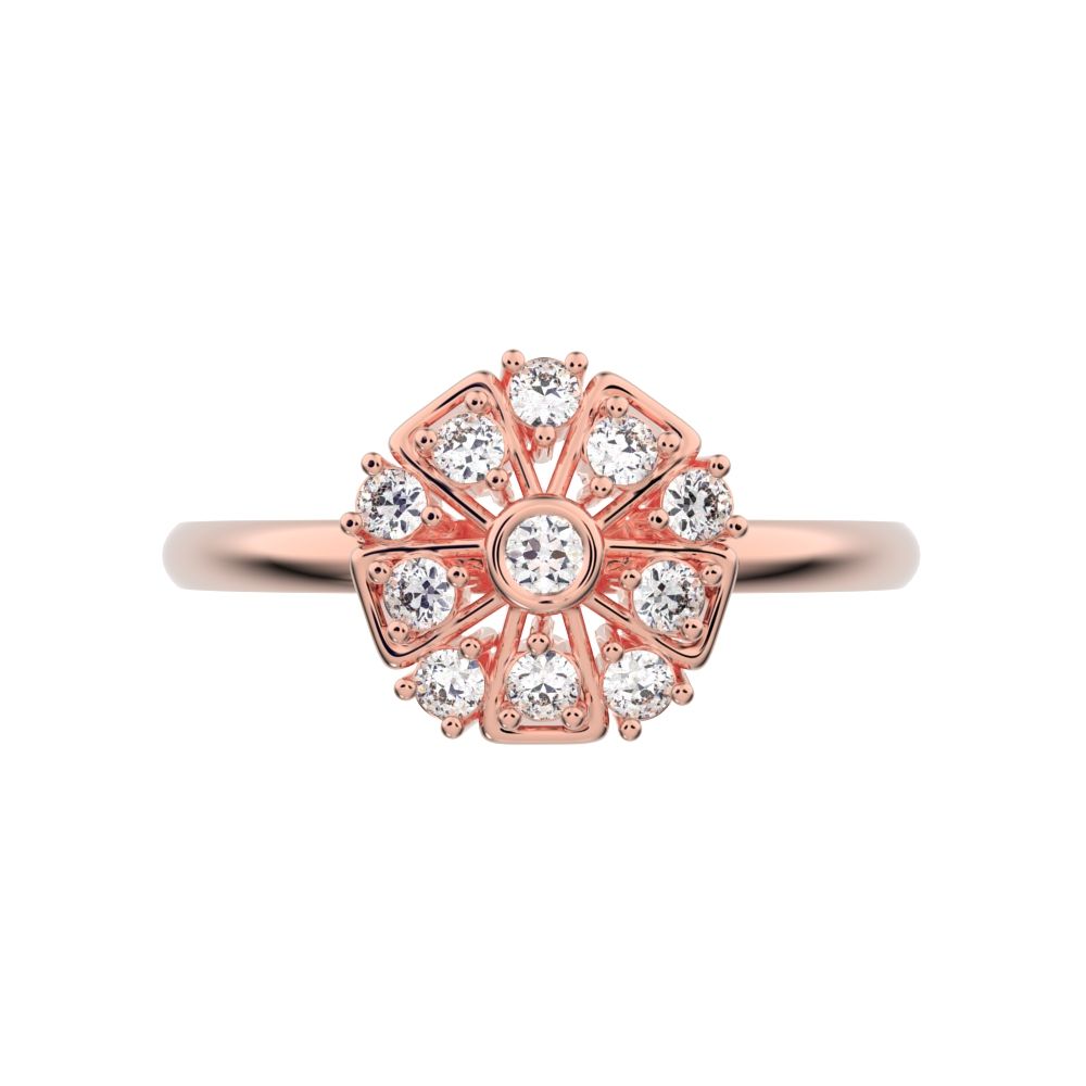 0.165 ct Round Cut Simulated Clear Diamond dainty Minimalist star cluster halo Art Deco petal 14K / 18K Solid Rose Gold everyday ring