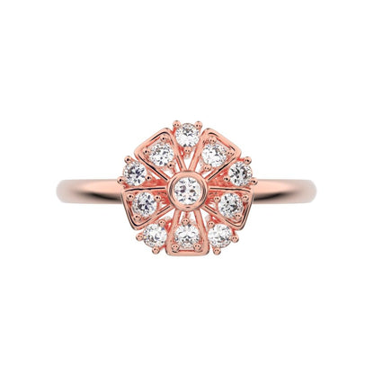 0.165 ct Round Cut Moissanite dainty Minimalist star cluster halo Art Deco petal 14K / 18K Solid Rose Gold everyday ring