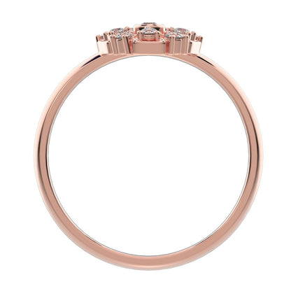 0.165 ct Round Cut Simulated Clear Diamond dainty Minimalist star cluster halo Art Deco petal 14K / 18K Solid Rose Gold everyday ring