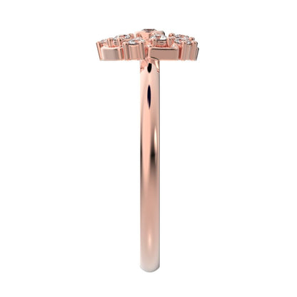 0.165 ct Round Cut Simulated Clear Diamond dainty Minimalist star cluster halo Art Deco petal 14K / 18K Solid Rose Gold everyday ring