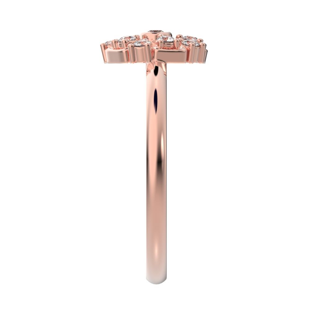 0.165 ct Round Cut Moissanite dainty Minimalist star cluster halo Art Deco petal 14K / 18K Solid Rose Gold everyday ring