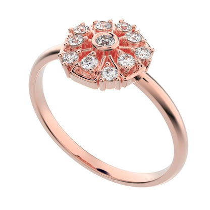 0.165 ct Round Cut Moissanite dainty Minimalist star cluster halo Art Deco petal 14K / 18K Solid Rose Gold everyday ring