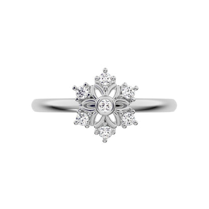 0.07 ct Round Cut Moissanite dainty Minimalist star cluster halo floral Art Deco bezel 14K / 18K Solid White Gold everyday ring