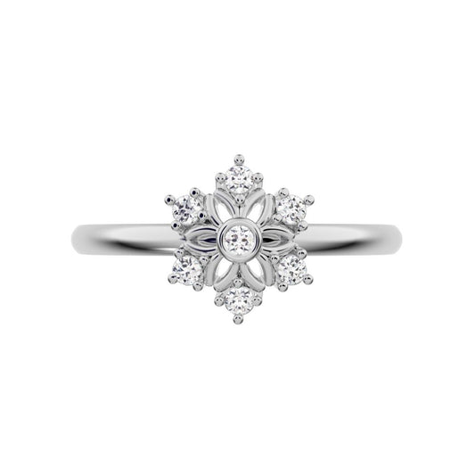 0.07 ct Round Cut Moissanite dainty Minimalist star cluster halo floral Art Deco bezel 14K / 18K Solid White Gold everyday ring