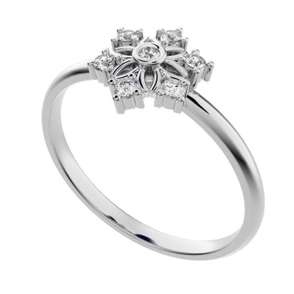 0.07 ct Round Cut Moissanite dainty Minimalist star cluster halo floral Art Deco bezel 14K / 18K Solid White Gold everyday ring