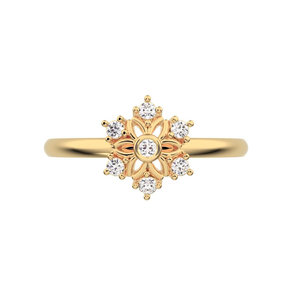 0.07 ct Round Cut Simulated Clear Diamond dainty Minimalist star cluster halo floral Art Deco 14K / 18K Solid Yellow Gold everyday ring