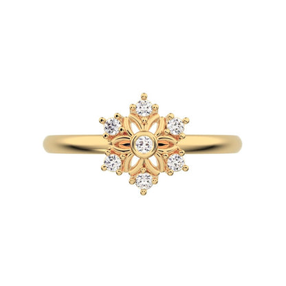 0.07 ct Round Cut Simulated Clear Diamond dainty Minimalist star cluster halo floral Art Deco 14K / 18K Solid Yellow Gold everyday ring