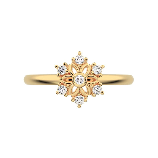 0.07 ct Round Cut Moissanite dainty Minimalist star cluster halo floral Art Deco 14K / 18K Solid Yellow Gold everyday ring