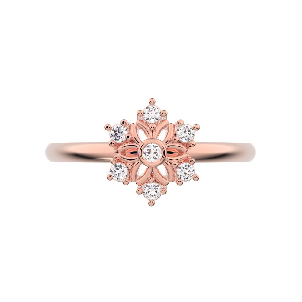 0.07 ct Round Cut Simulated Clear Diamond dainty Minimalist star cluster halo floral Art Deco 14K / 18K Solid Rose Gold everyday ring