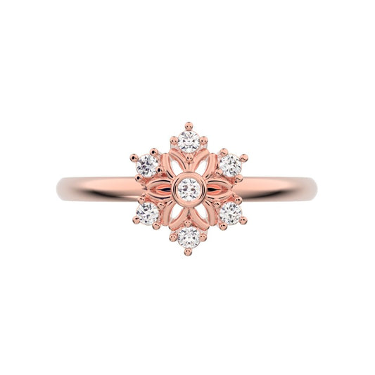 0.07 ct Round Cut Simulated Clear Diamond dainty Minimalist star cluster halo floral Art Deco 14K / 18K Solid Rose Gold everyday ring