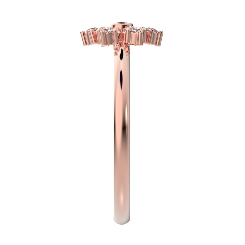0.07 ct Round Cut Moissanite dainty Minimalist star cluster halo floral Art Deco 14K / 18K Solid Rose Gold everyday ring