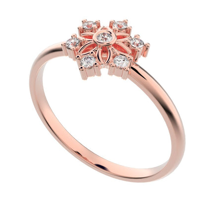 0.07 ct Round Cut Moissanite dainty Minimalist star cluster halo floral Art Deco 14K / 18K Solid Rose Gold everyday ring