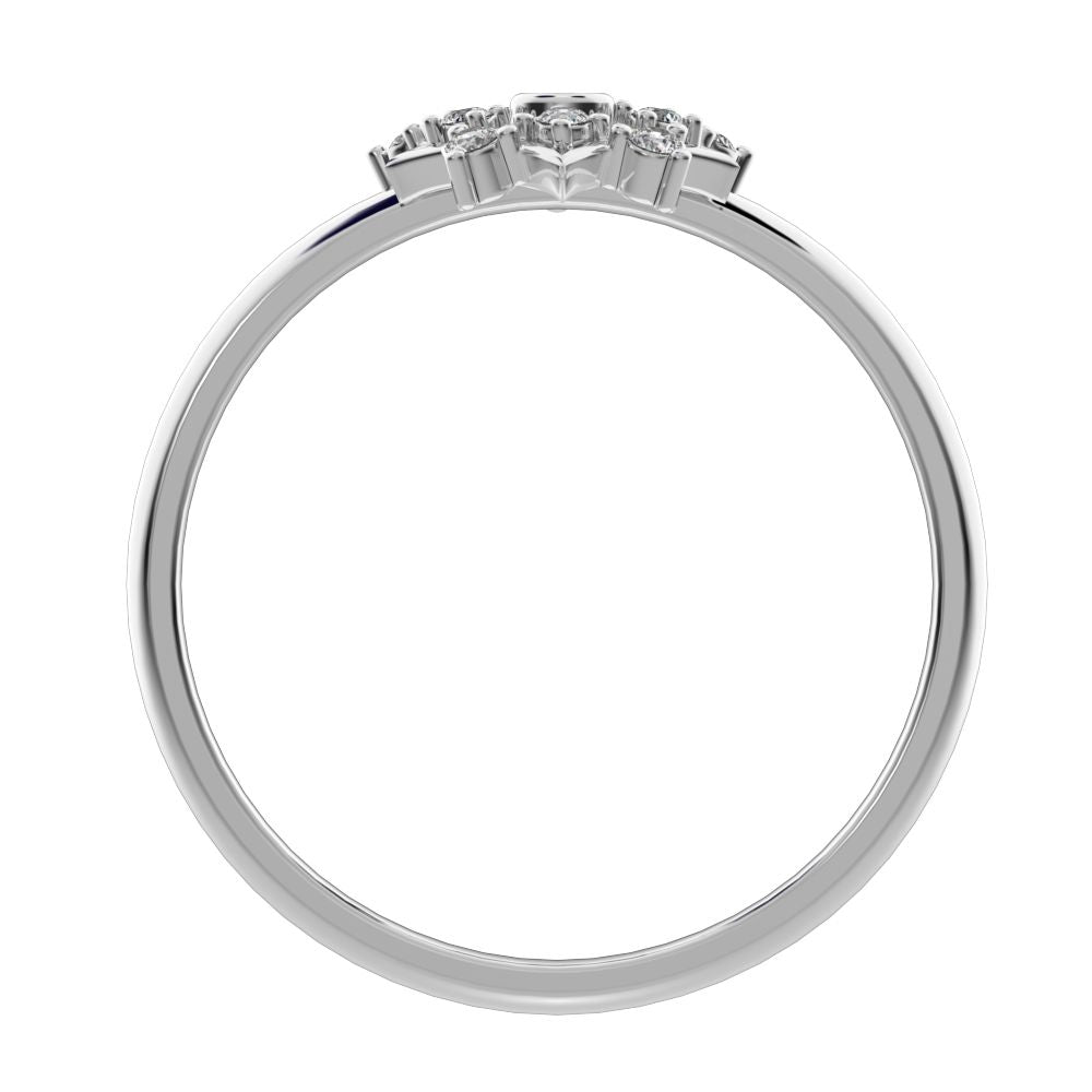 0.085 ct Round Cut Moissanite dainty Minimalist star cluster halo floral snow flake 14K / 18K Solid White Gold everyday ring