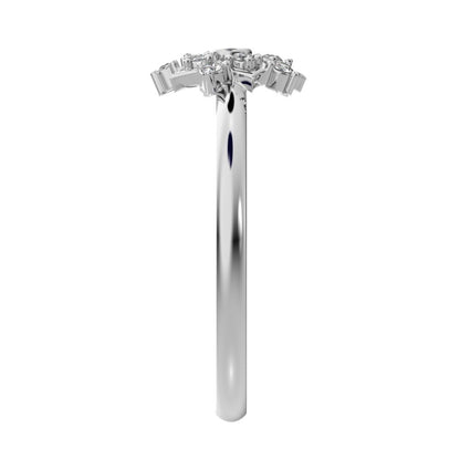 0.085 ct Round Cut Moissanite dainty Minimalist star cluster halo floral snow flake 14K / 18K Solid White Gold everyday ring