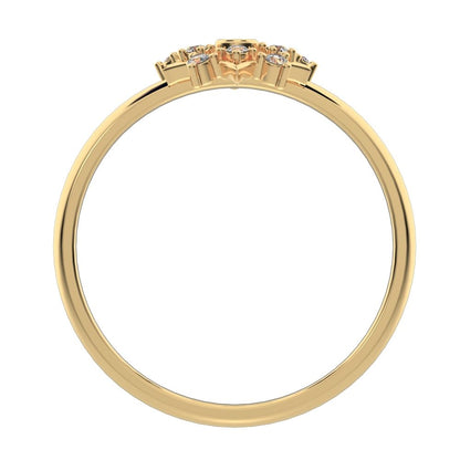 0.085 ct Round Cut Moissanite dainty Minimalist star cluster halo floral snow flake 14K / 18K Solid Yellow Gold everyday ring