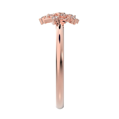 0.085 ct Round Cut Moissanite dainty Minimalist star cluster halo floral snow flake 14K / 18K Solid Rose Gold everyday ring