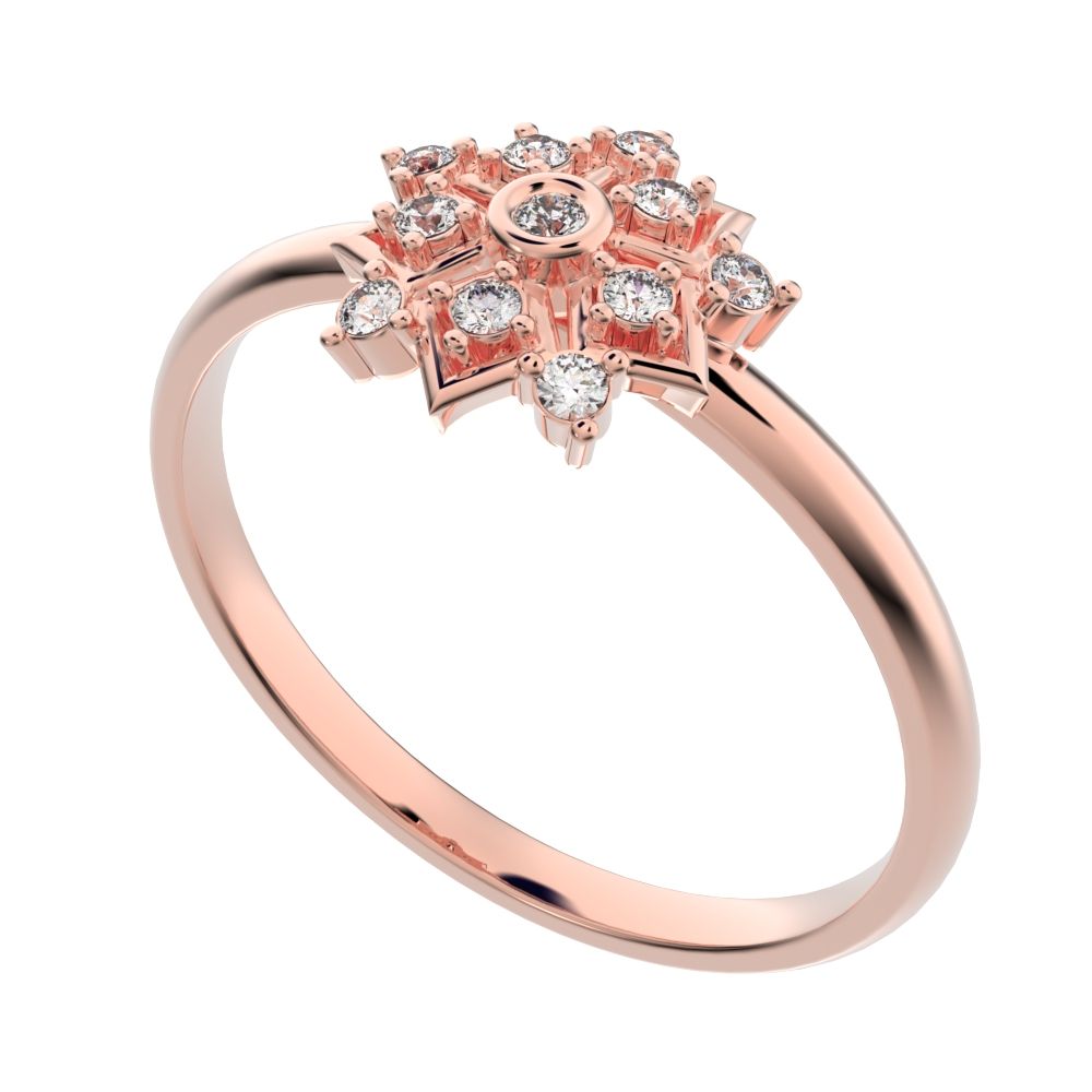 0.085 ct Round Cut Simulated Clear Diamond dainty Minimalist star cluster halo floral snow flake 14K / 18K Solid Rose Gold everyday ring