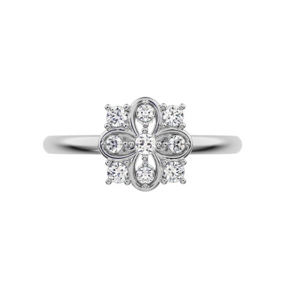 0.115 ct Round Cut Moissanite dainty Minimalist star cluster halo floral square infinity 14K / 18K Solid White Gold everyday ring
