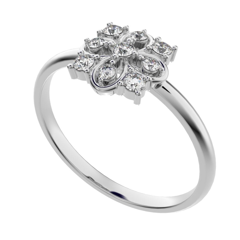 0.115 ct Round Cut Moissanite dainty Minimalist star cluster halo floral square infinity 14K / 18K Solid White Gold everyday ring