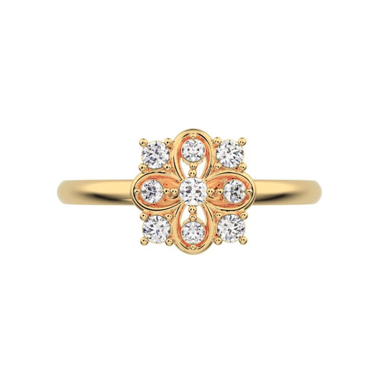 0.115 ct Round Cut Simulated Clear Diamond dainty Minimalist star halo floral square infinity 14K / 18K Solid Yellow Gold everyday ring