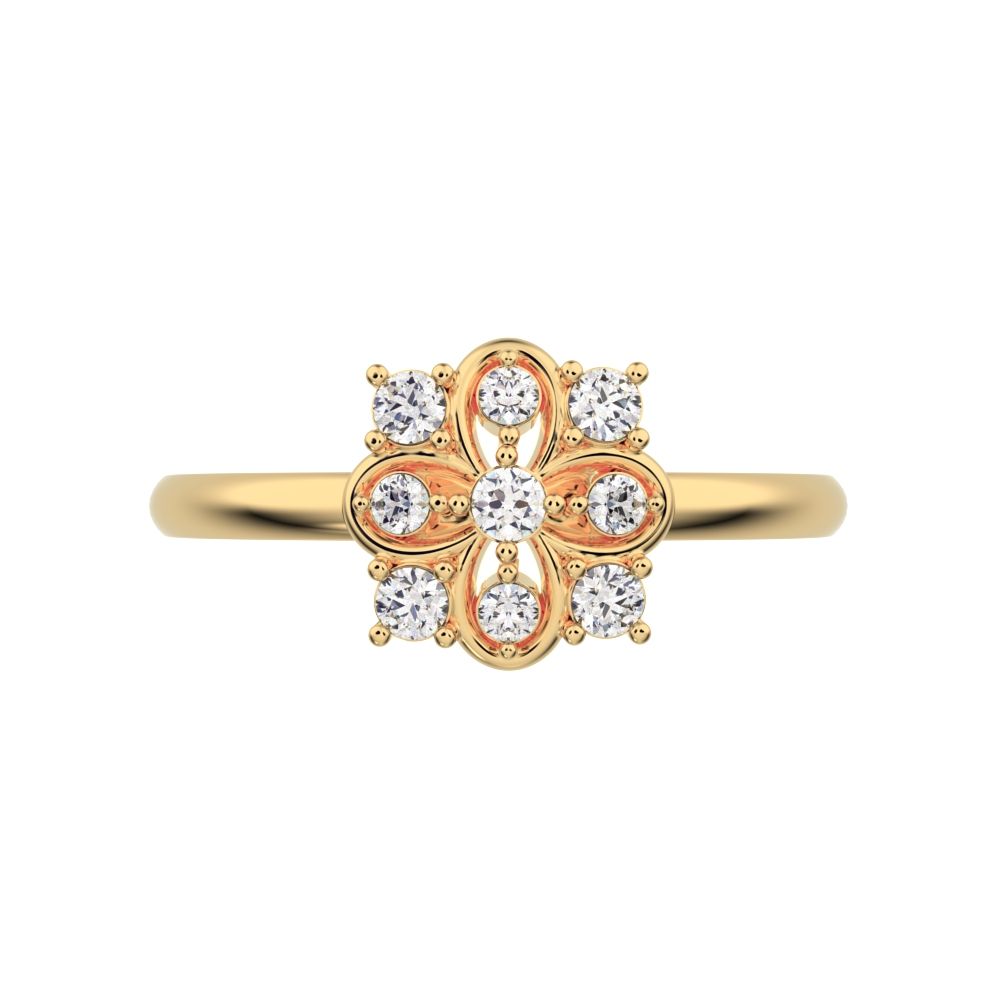 0.115 ct Round Cut Moissanite dainty Minimalist star cluster halo floral square infinity 14K / 18K Solid Yellow Gold everyday ring