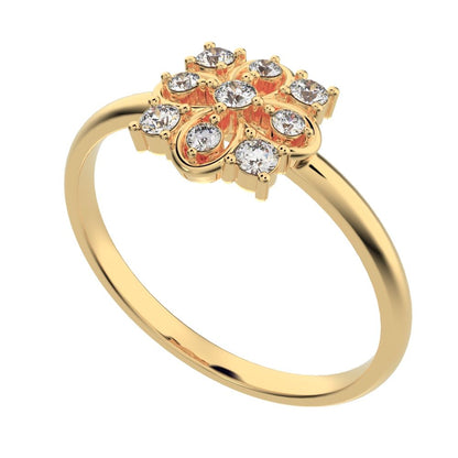 0.115 ct Round Cut Simulated Clear Diamond dainty Minimalist star halo floral square infinity 14K / 18K Solid Yellow Gold everyday ring