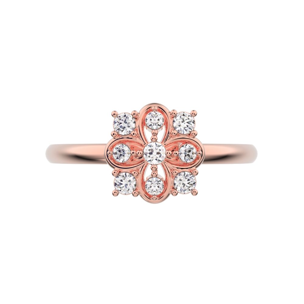 0.115 ct Round Cut Moissanite dainty Minimalist star cluster halo floral square infinity 14K / 18K Solid Rose Gold everyday ring