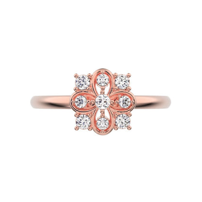0.115 ct Round Cut Moissanite dainty Minimalist star cluster halo floral square infinity 14K / 18K Solid Rose Gold everyday ring