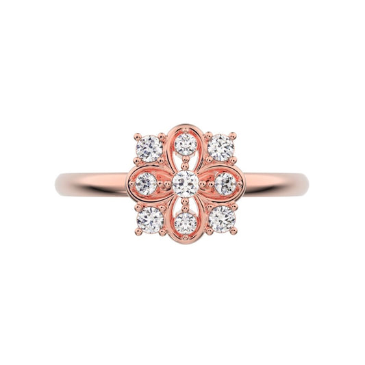 0.115 ct Round Cut Moissanite dainty Minimalist star cluster halo floral square infinity 14K / 18K Solid Rose Gold everyday ring