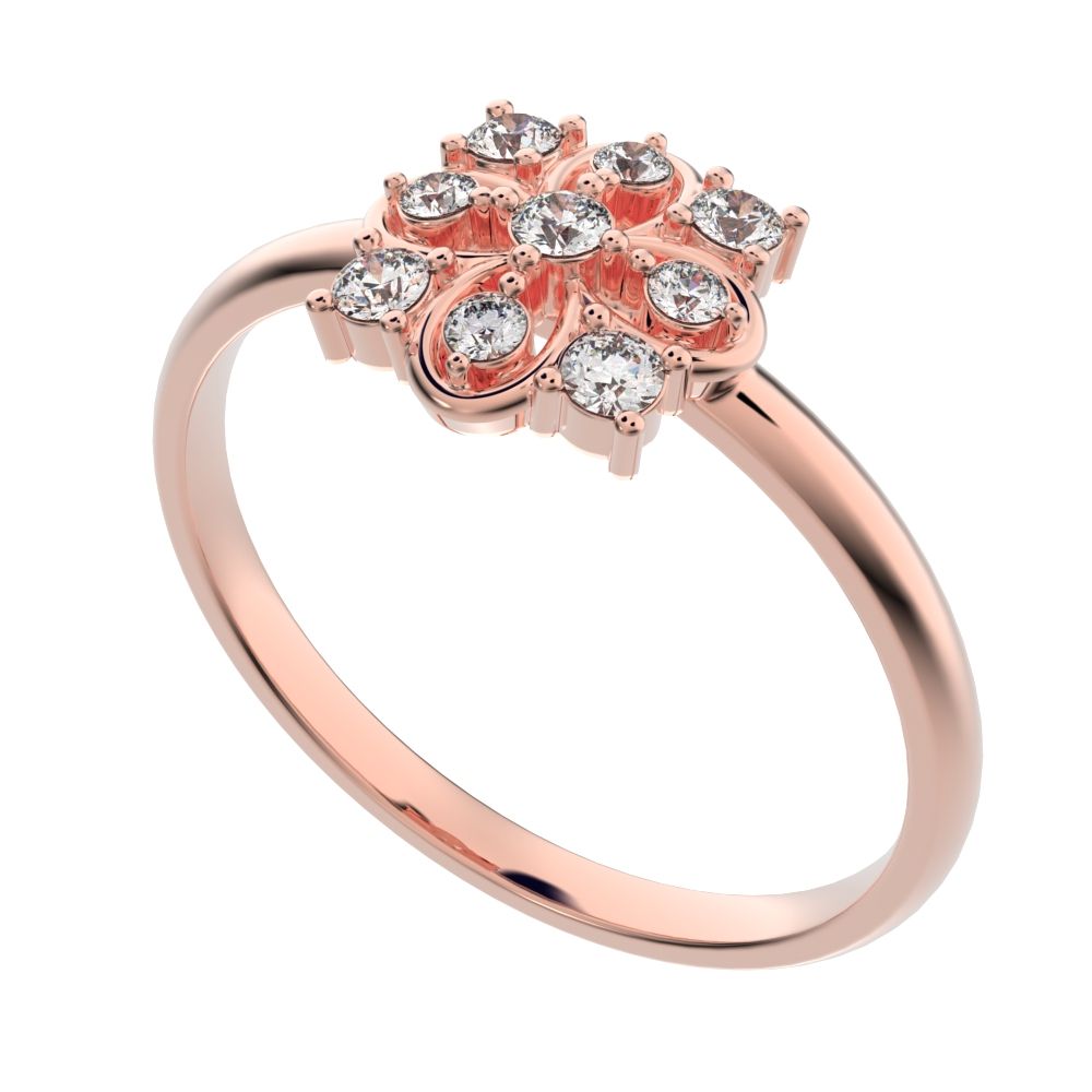 0.115 ct Round Cut Moissanite dainty Minimalist star cluster halo floral square infinity 14K / 18K Solid Rose Gold everyday ring