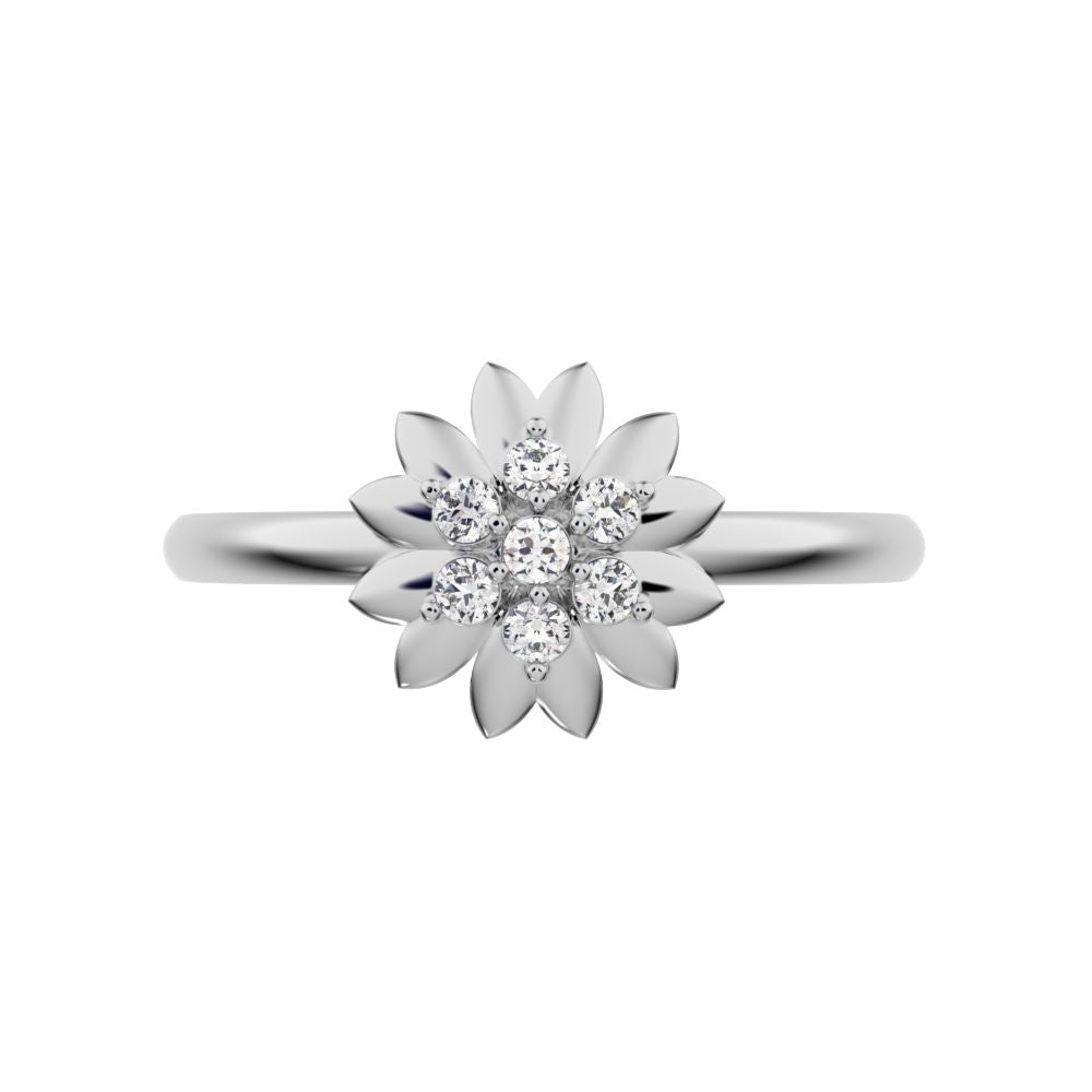 0.07 ct Round Cut Simulated Clear Diamond dainty Minimalist bezel cluster halo floral heart 14K / 18K Solid White Gold everyday ring