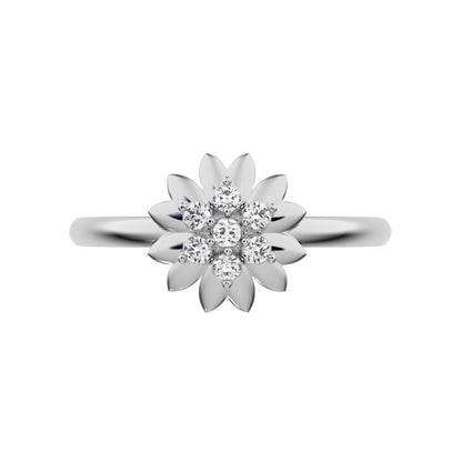 0.07 ct Round Cut Simulated Clear Diamond dainty Minimalist bezel cluster halo floral heart 14K / 18K Solid White Gold everyday ring