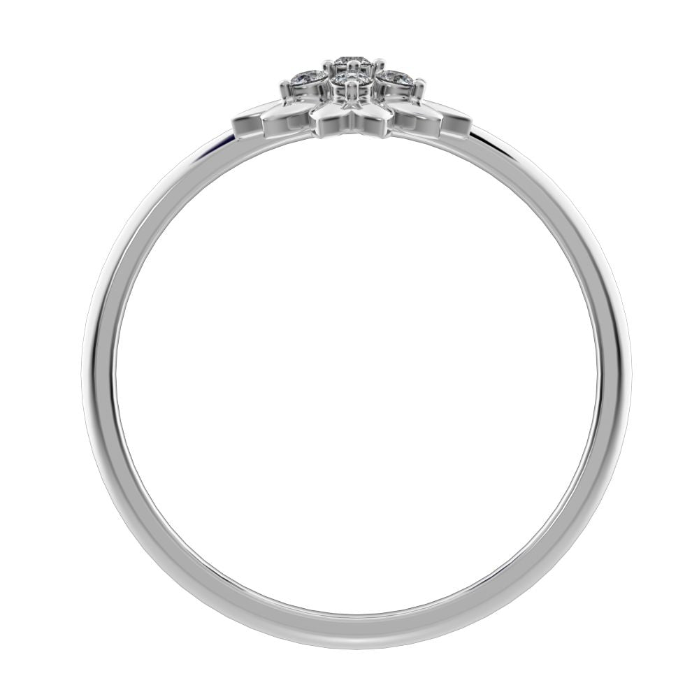 0.07 ct Round Cut Simulated Clear Diamond dainty Minimalist bezel cluster halo floral heart 14K / 18K Solid White Gold everyday ring