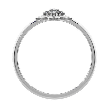 0.07 ct Round Cut Simulated Clear Diamond dainty Minimalist bezel cluster halo floral heart 14K / 18K Solid White Gold everyday ring