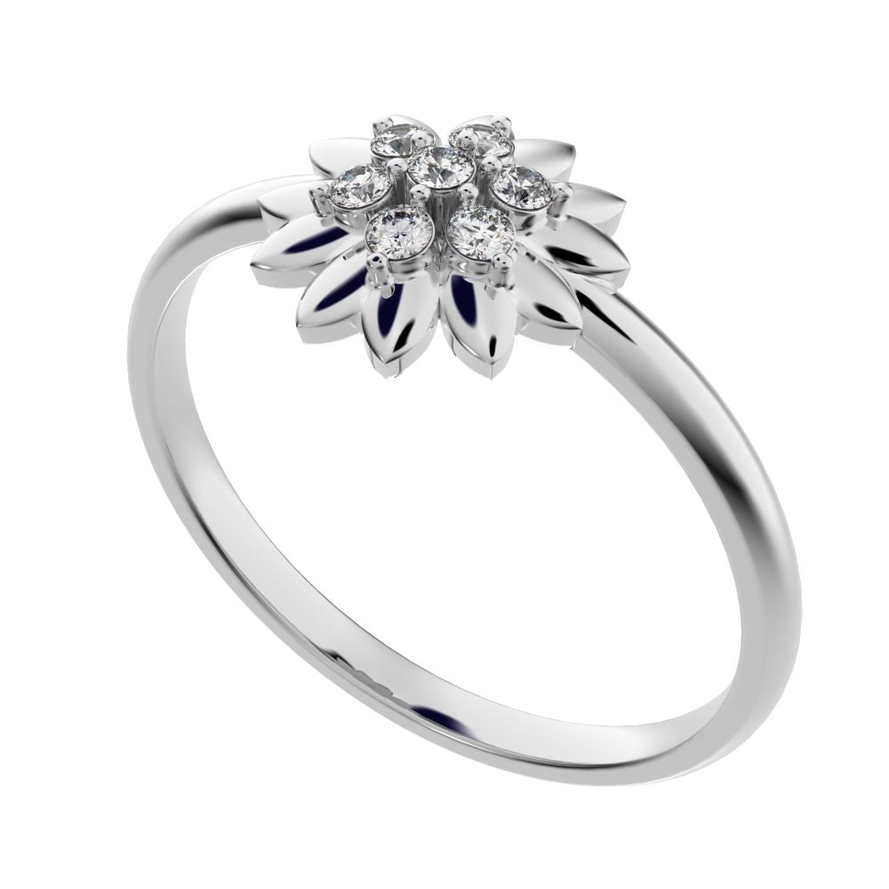 0.07 ct Round Cut Simulated Clear Diamond dainty Minimalist bezel cluster halo floral heart 14K / 18K Solid White Gold everyday ring