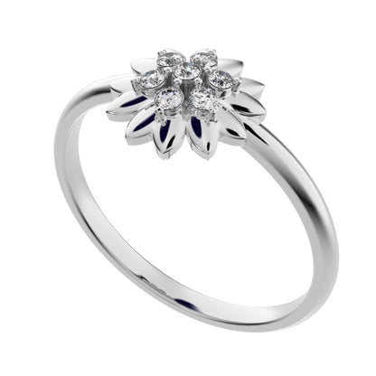 0.07 ct Round Cut Simulated Clear Diamond dainty Minimalist bezel cluster halo floral heart 14K / 18K Solid White Gold everyday ring