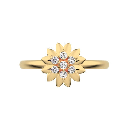 0.07 ct Round Cut Simulated Clear Diamond dainty Minimalist bezel cluster halo floral heart 14K / 18K Solid Yellow Gold everyday ring