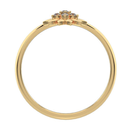 0.07 ct Round Cut Moissanite dainty Minimalist bezel cluster halo floral heart 14K / 18K Solid Yellow Gold everyday ring
