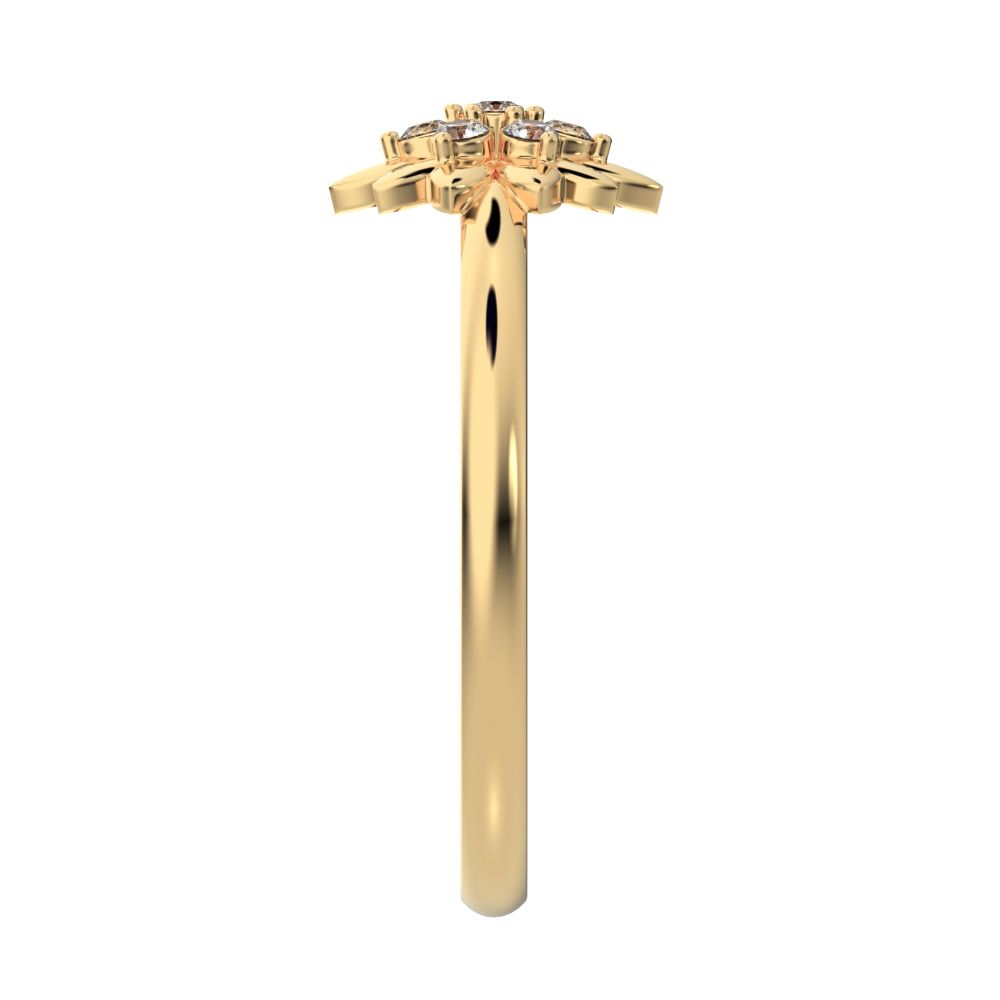 0.07 ct Round Cut Simulated Clear Diamond dainty Minimalist bezel cluster halo floral heart 14K / 18K Solid Yellow Gold everyday ring