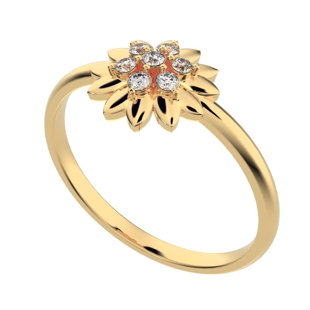 0.07 ct Round Cut Simulated Clear Diamond dainty Minimalist bezel cluster halo floral heart 14K / 18K Solid Yellow Gold everyday ring
