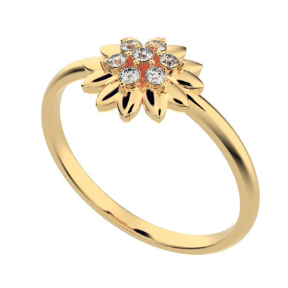 0.07 ct Round Cut Moissanite dainty Minimalist bezel cluster halo floral heart 14K / 18K Solid Yellow Gold everyday ring