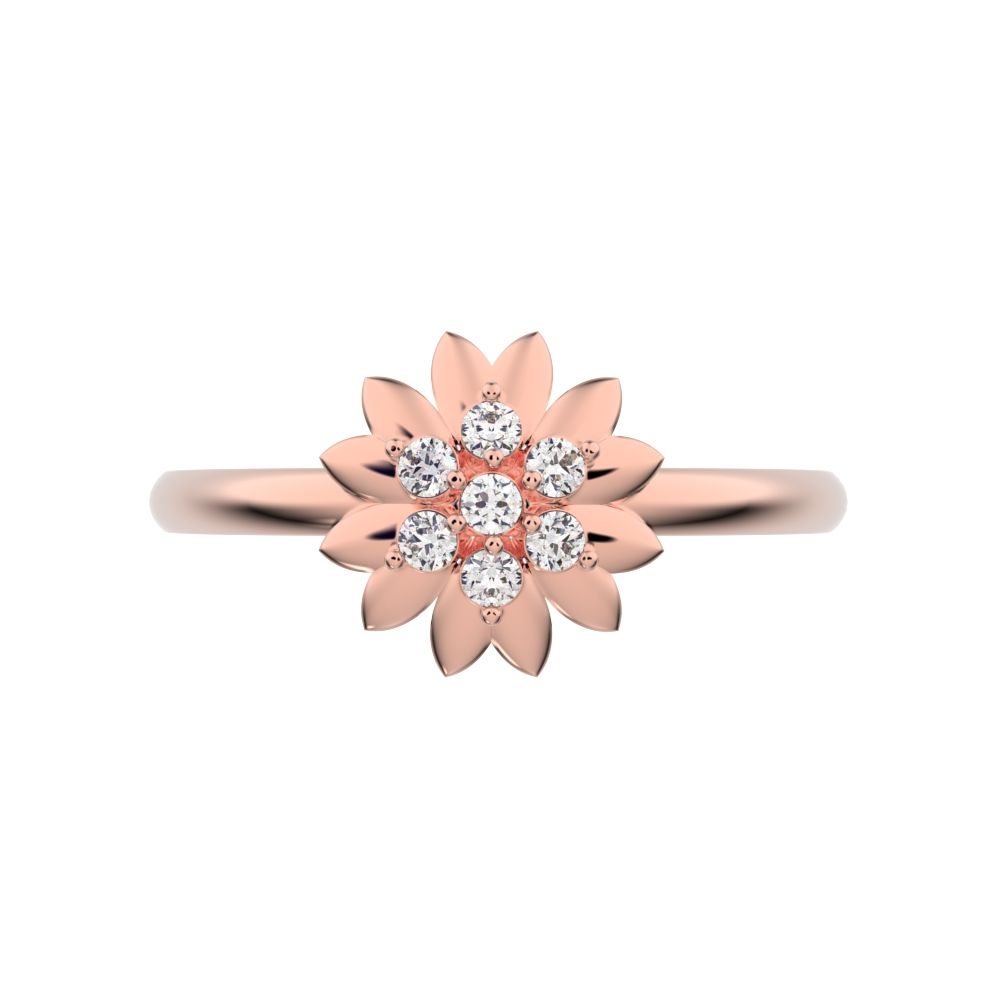 0.07 ct Round Cut Simulated Clear Diamond dainty Minimalist bezel cluster halo floral heart 14K / 18K Solid Rose Gold everyday ring