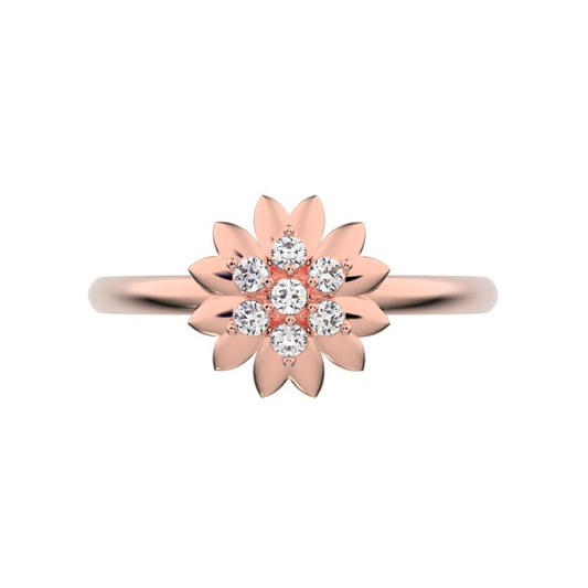 0.07 ct Round Cut Simulated Clear Diamond dainty Minimalist bezel cluster halo floral heart 14K / 18K Solid Rose Gold everyday ring