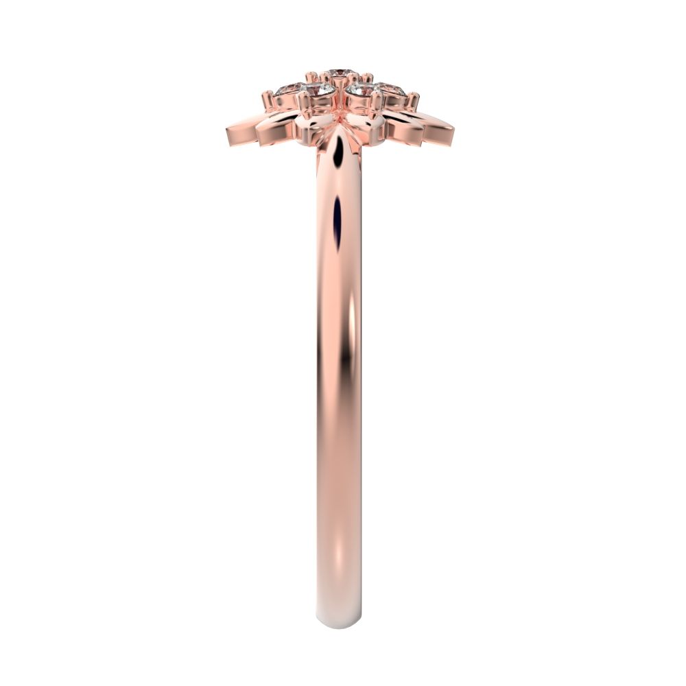 0.07 ct Round Cut Moissanite dainty Minimalist bezel cluster halo floral heart 14K / 18K Solid Rose Gold everyday ring
