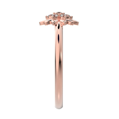0.07 ct Round Cut Moissanite dainty Minimalist bezel cluster halo floral heart 14K / 18K Solid Rose Gold everyday ring