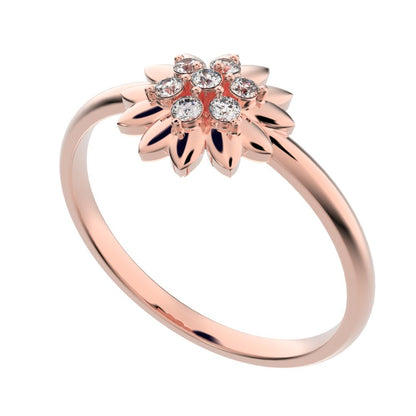 0.07 ct Round Cut Simulated Clear Diamond dainty Minimalist bezel cluster halo floral heart 14K / 18K Solid Rose Gold everyday ring