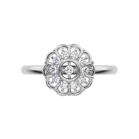 0.11 ct Round Cut Moissanite dainty Minimalist star cluster halo floral Abstract 14K / 18K Solid White Gold everyday ring