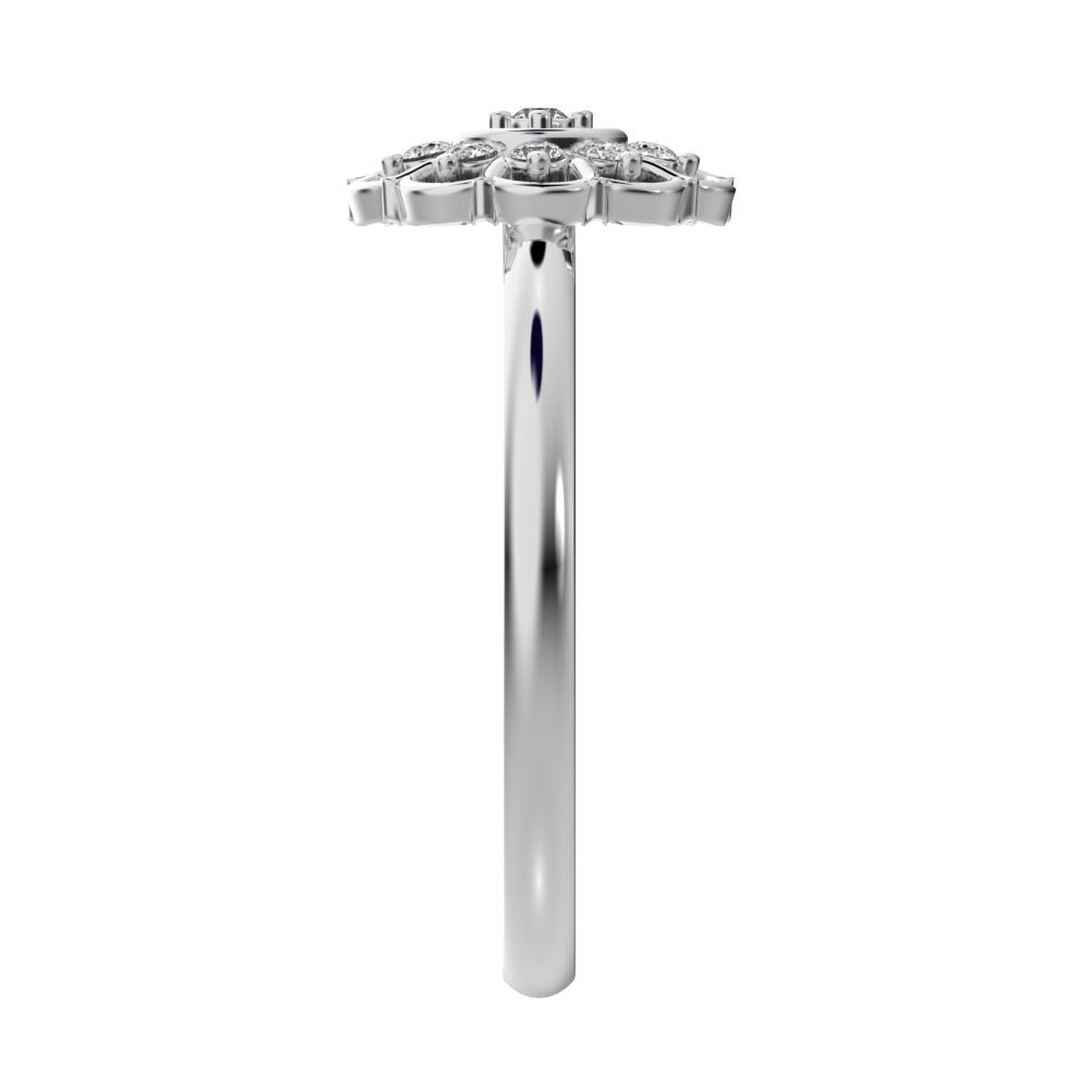 0.11 ct Round Cut Simulated Clear Diamond dainty Minimalist star cluster halo floral Abstract 14K / 18K Solid White Gold everyday ring