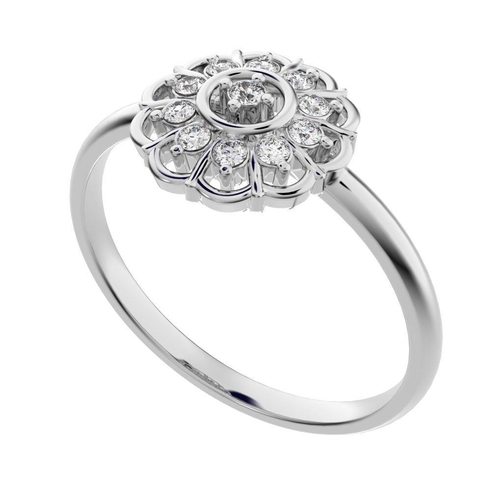 0.11 ct Round Cut Moissanite dainty Minimalist star cluster halo floral Abstract 14K / 18K Solid White Gold everyday ring