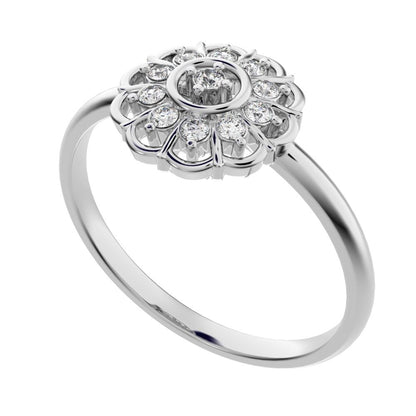 0.11 ct Round Cut Moissanite dainty Minimalist star cluster halo floral Abstract 14K / 18K Solid White Gold everyday ring
